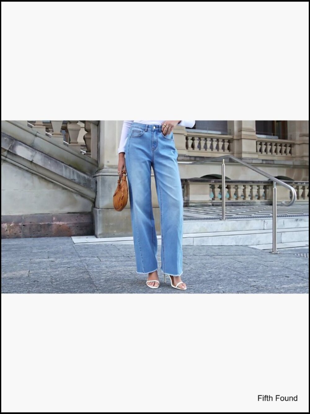 High Waisted Wide Leg Jeans Stretchy Baggy Raw Hem Palazzo - Picture 5 of 7